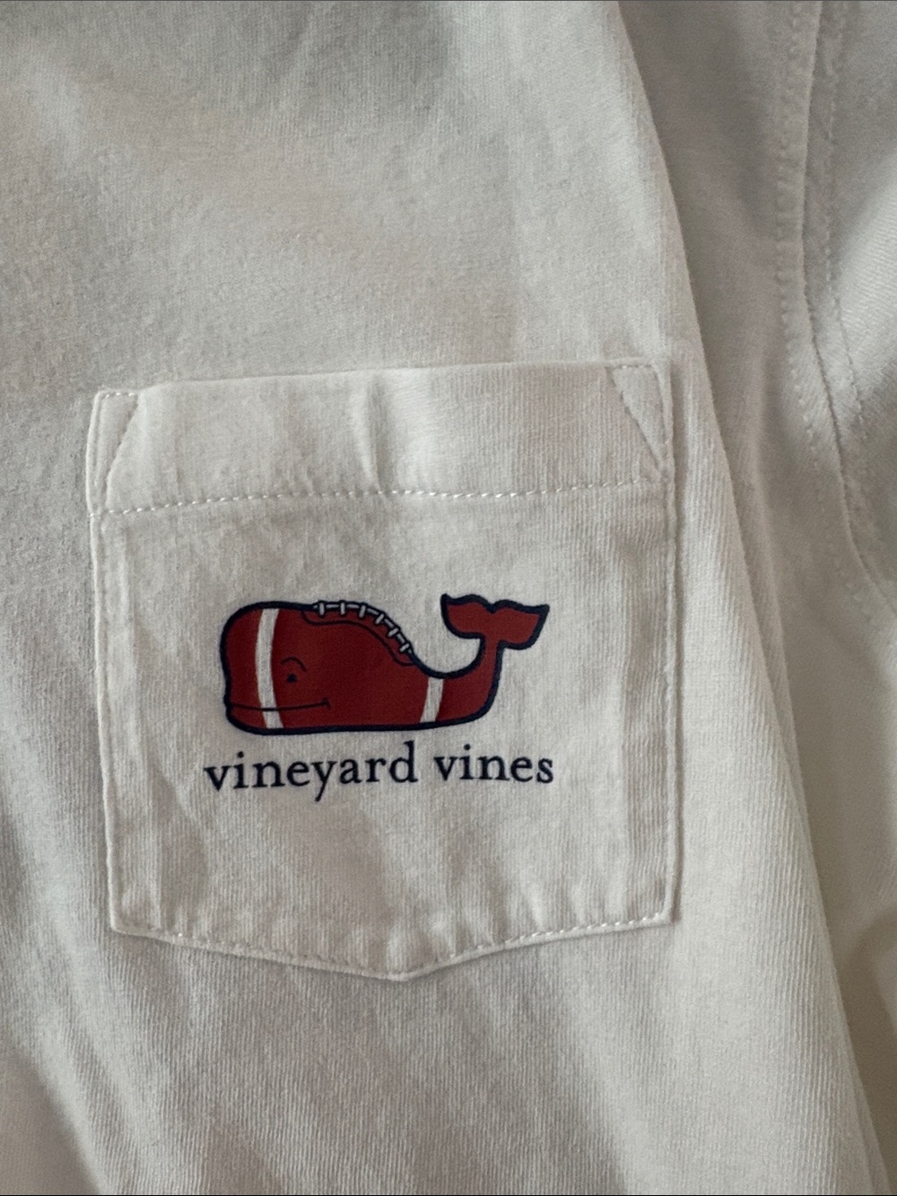 Vineyard Vines White Long Sleeve Pocket Tee with Football Whale - Picture 3 of 4